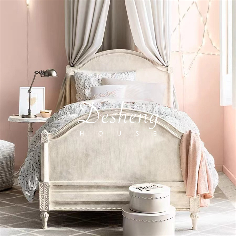 Carriage Bed - French retro old solid wood bed