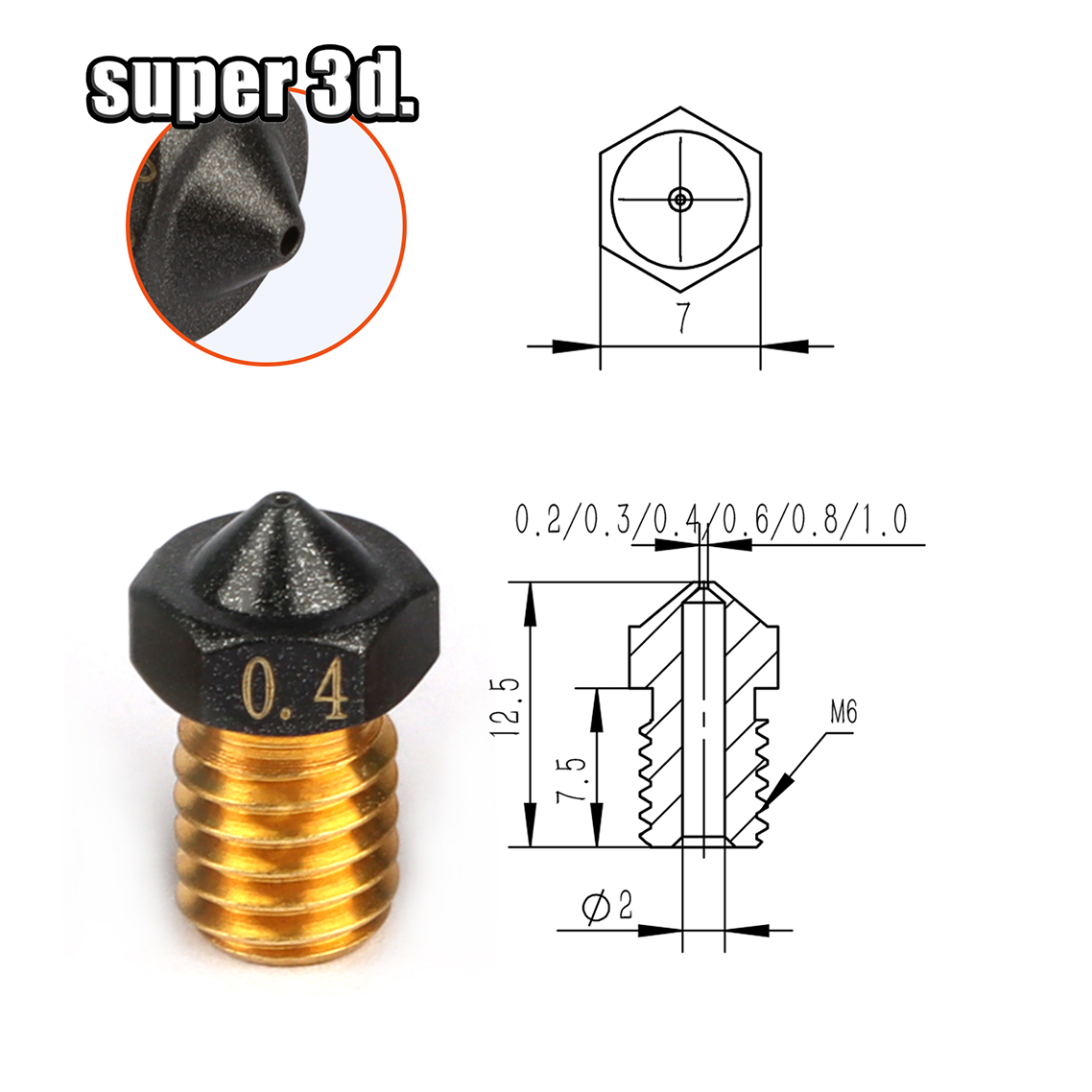 1/2/5Pcs V6 PTFE Nozzle Brass  - Nozzle Tungsten recension och pris